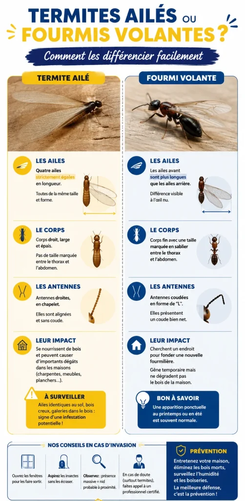 Quels indices pour différencier fourmis volantes et termites ailés ?
